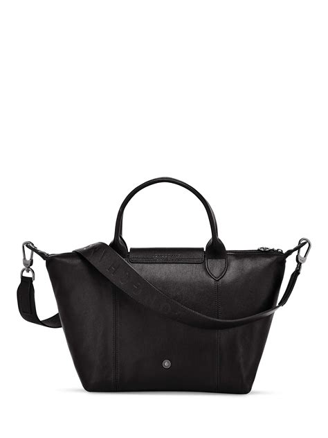 Longchamp Le Pliage Cuir Leather Top Handle Bag, Black at John Lewis & Partners