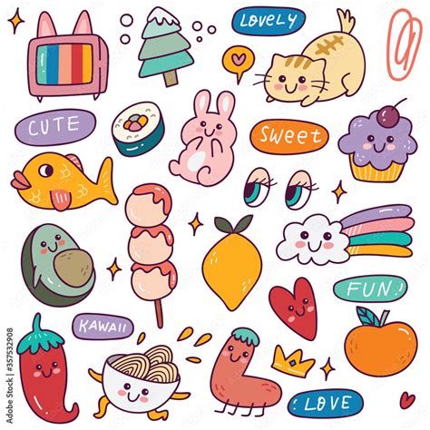 Set Of Kawaii Icons Cute Sticker Collection Fashion Patches Design