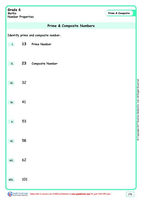 Composite Numbers Worksheet Grade 6