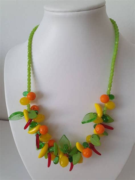 Vintage Glass And Plastic Beaded Fruit Salad Necklace With Etsy