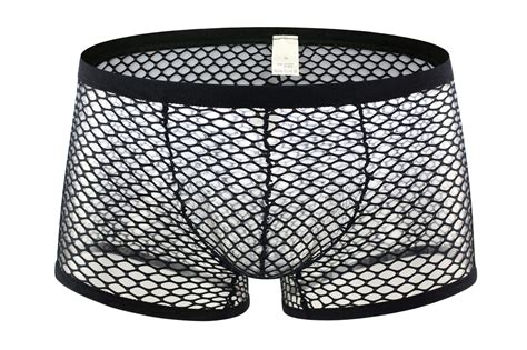 Buy Mens Sexy Mesh Underwear Boxer Shorts Low Waist See Through Sheer Swim Trunks Black Online