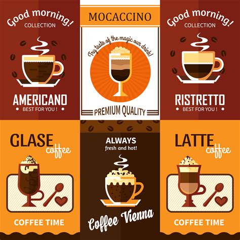 Set Of Six Coffee Posters 478300 Vector Art At Vecteezy