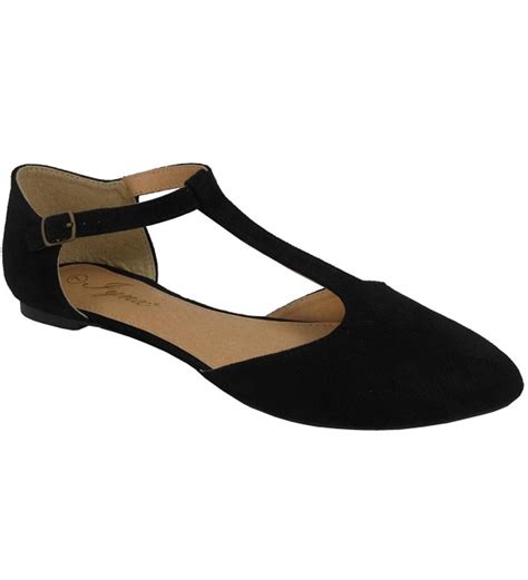 Womens Mary Jane T Strap Pointed Toe Ballet Flat Black Cb17aau5a35