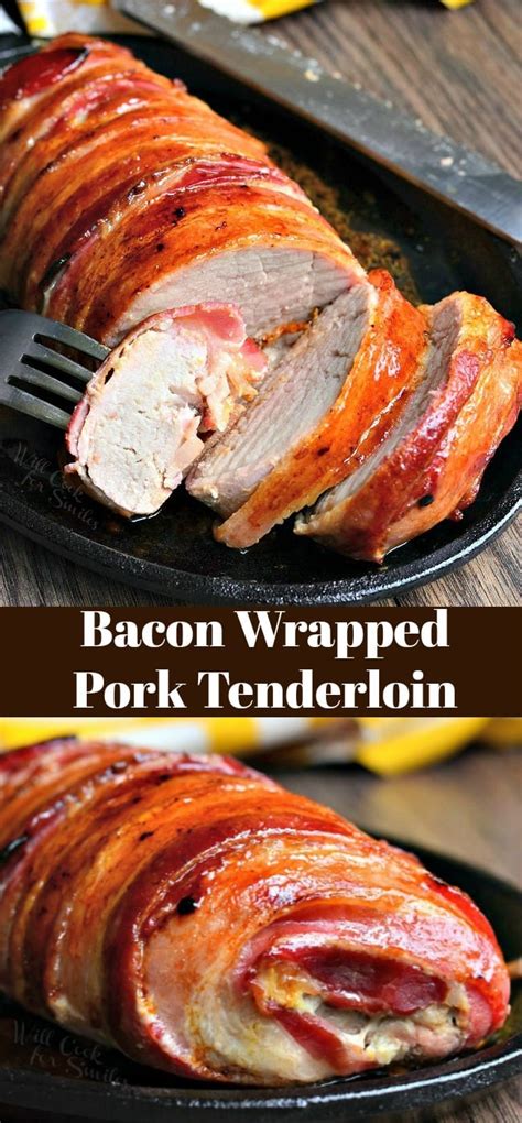 Flip the pork strips over and layer bacon on the unseasoned side. Garlic Dijon Bacon Wrapped Pork Tenderloin - Will Cook For ...