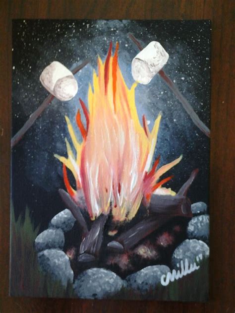 Campfire Acrylic On Canvas Painting Artwork Art
