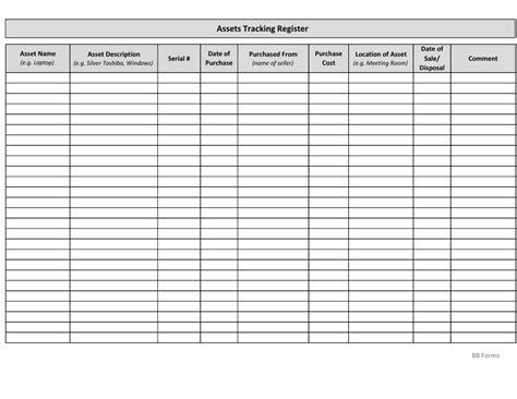 Assets Tracking Register Spreadsheet Template Download Printable Pdf