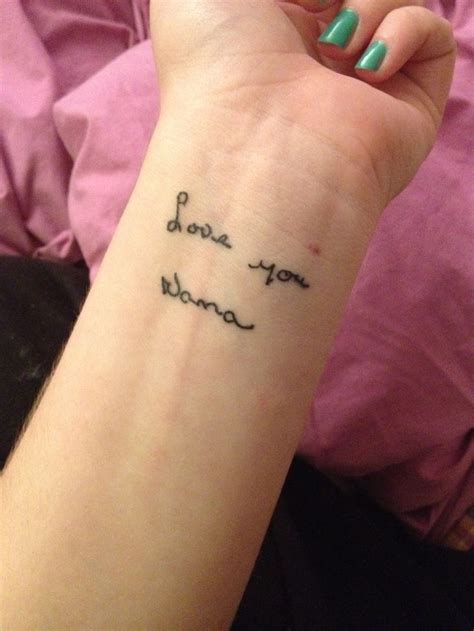One of the best ideas for a memorial tattoo is to ink the favorite quotes of the deceased person and that too in your native language just like this. Tattoos in a loved ones handwriting. - my nana wrote me a ...