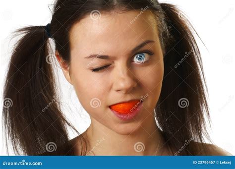 Smiling Girl With Orange Peel Royalty Free Stock Photography Image
