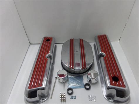 Sbf Ford 289 302 351w Red Finned Aluminum Valve Covers Air Cleaner Pvc
