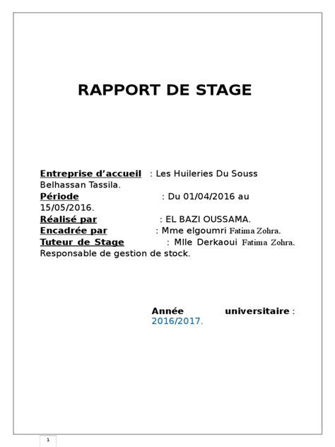 Copie De Rapport De Stage Professionnelledocx Recrutement