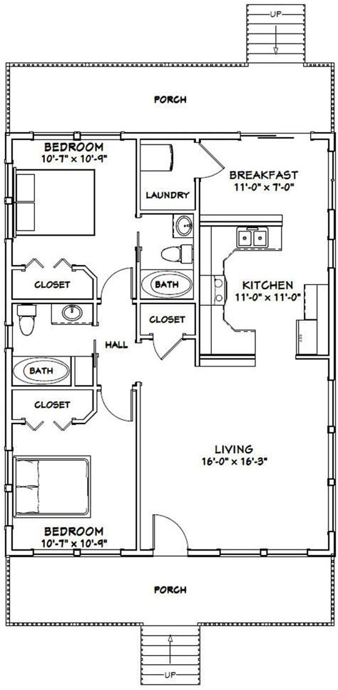 28x36 House 2 Bedroom 2 Bath 1008 Sq Ft Pdf Floor Etsy Small House Floor Plans Tiny House