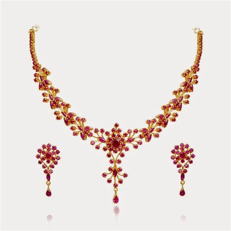 Jewellery Designs Simple Gold Ruby Jewellery Necklace Set