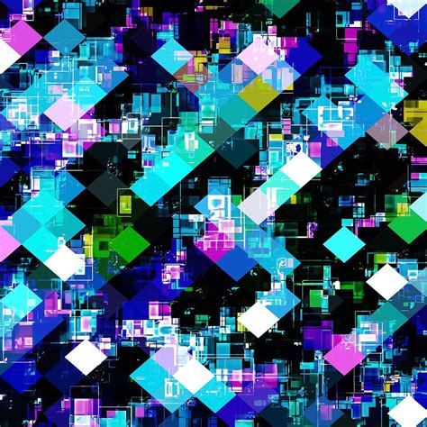 Psychedelic Geometric Square Pixel Pattern Abstract In Blue Yellow Pink