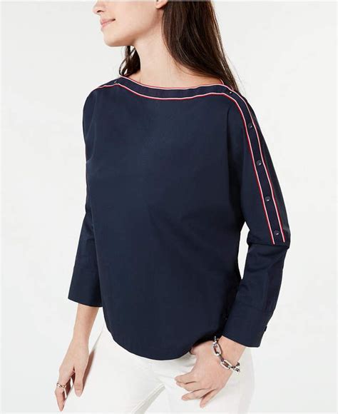 Tommy Hilfiger Snap Sleeve Boat Neck Top And Reviews Tops Women Macys
