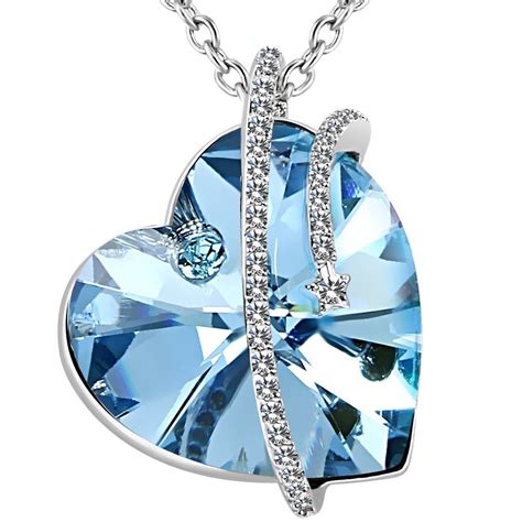 7jewelzusa I Love You To The Moon And Back Necklace Blue Topaz Heart