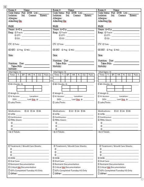 Printable Nursing Report Forms