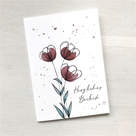 Trauerkarte rote Blumen 