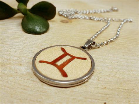 Gemini Symbol Necklace Elegant Wood Necklace Gemini Zodiac Necklace