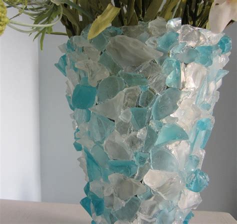 Beach Decor Sea Glass Vase Nautical Decor Aqua Turquoise Vase Or Hurricane On Luulla