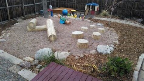 Natural Play Area With Log Balance Beams Stump Steps And Pea Gravel