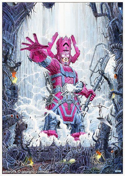 Galactus And Silver Surfer Pin Up Painting In Thomas Vanderstappens