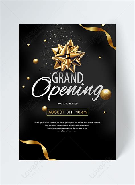 Grand Opening Poster Black Gold Invitation Template Template Image