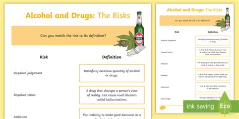Alcohol And Drug Education Worksheet Health And Wellbeing