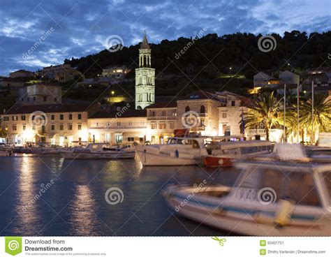 Hvar Marina Croatia Illuminated At Night Stock Image Image Of