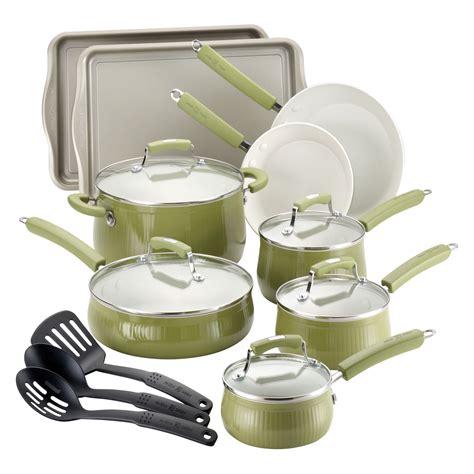 Glass lids add cooking functionality and hooked handles for hanging add storage practicality. Paula Deen Savannah Collection Aluminum 17 Piece Cookware ...