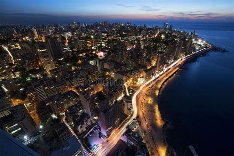Aerial Night Shot Of Beirut Lebanon City Of Beirut Beirut City Scape