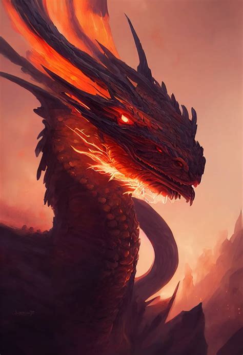 A Portrait Of A Fire Dragon By Greg Rutkowski Raymond Swanland And