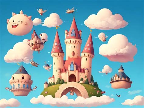 Premium Ai Image Many Cute Cartoon Characters With Castles On The