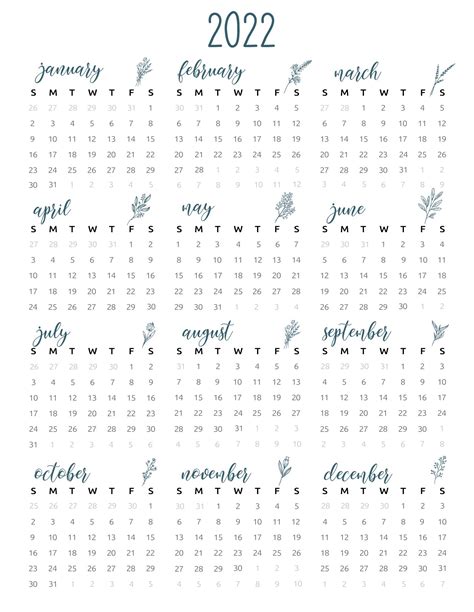 Yearly 2022 Printable Calendar Free Letter Templates Riset V
