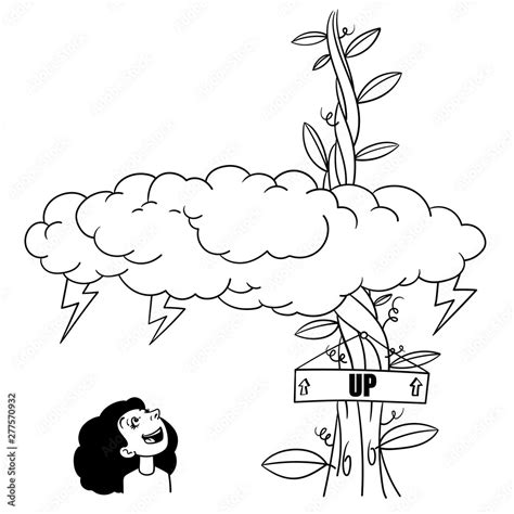 Vector Comic Drawing Of A Storm Cloud With Flashes Through Which A Bean