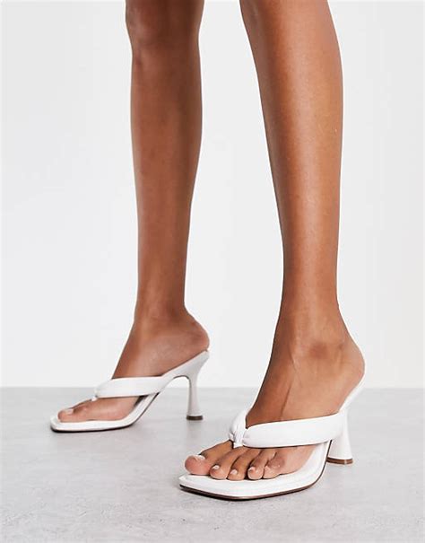 Asos Design Halle Padded Toe Thong Heeled Sandals In White Asos