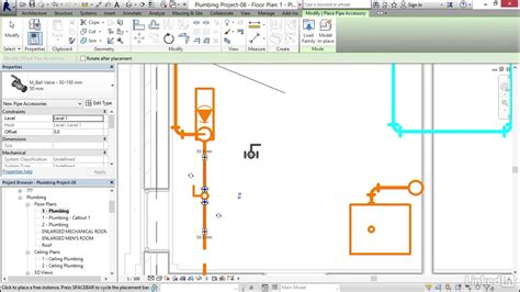 Revit Plumbing Tutorials 05 08 Adding Pipe Accessories Youtube