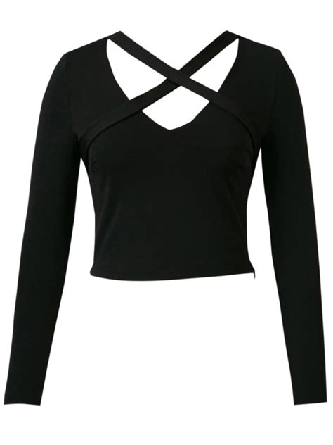 23 Off 2021 Banded Criss Cross Crop Top In Black Zaful