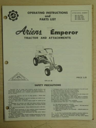 Ariens Emperor Tractor Attachments Operating Parts List Manual Epb 65