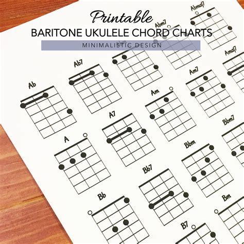 Baritone Ukulele Chord Charts Printable PDF Format Letter Size Print