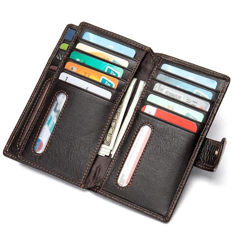 Black Leather Men S Wallet Trifold Long Wallet Multi Cards Long Wallet