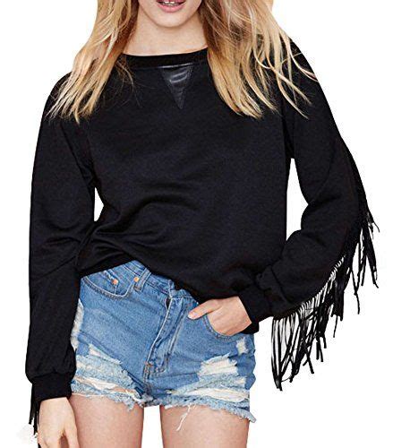 Download Difyou Women's Fringe Crewneck Long Sleeve Fleece ...