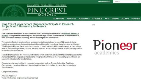 The Pioneer Research Program Pioneer Academics