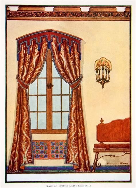 1929 Color Print Layout Spanish Living Room Decorative Curtain Edward