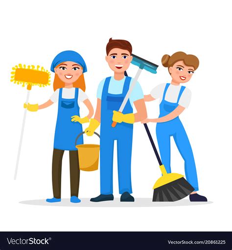 2400 x 2400 jpeg 300 кб. Cleaning service staff smiling cartoon characters Vector Image