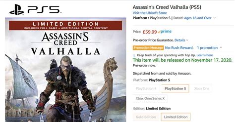 Assassins Creed Valhalla Ps5 Can Now Be Pre Ordered On Amazon Uk