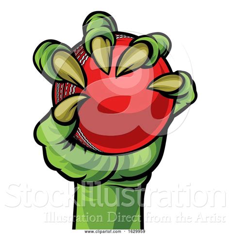 Vector Illustration Of Claw Monster Hand Holding A Cricket Ball By