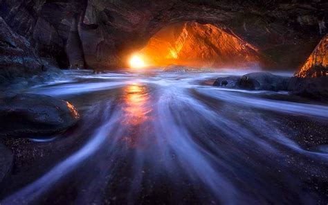 Light Of Sunset Cave Beach Pics Wallpapers Hd Desktop