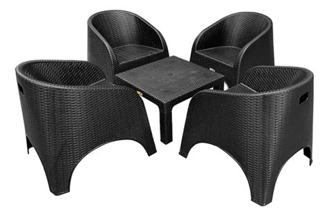 Set Mesa Ratona 4 Sillones Plásticos Simil Ratan Jardin Ct