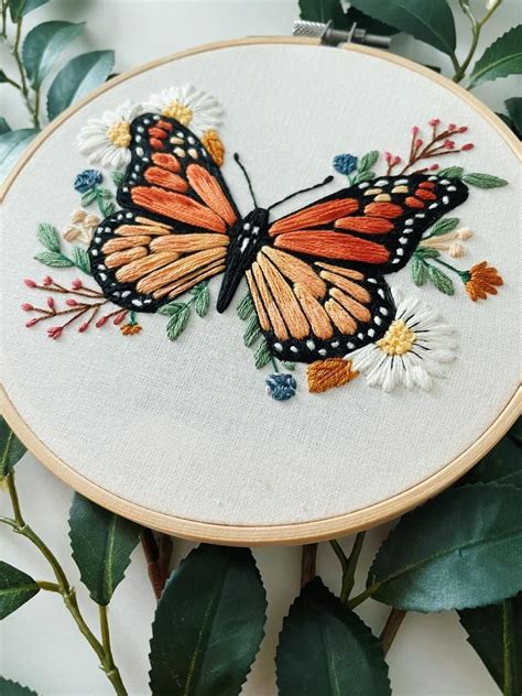 Monarch Embroidery Pattern Hand Embroidery Botanical Etsy Hand