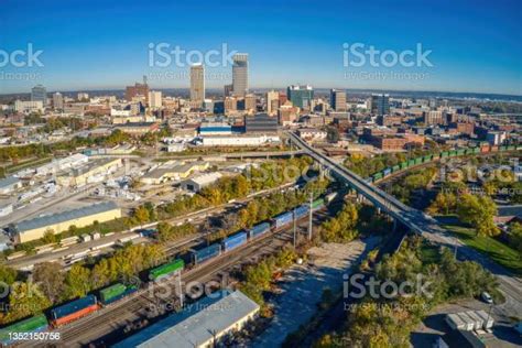 Aerial View Of Downtown Omaha Nebraska In Autumn Stock Photo Download